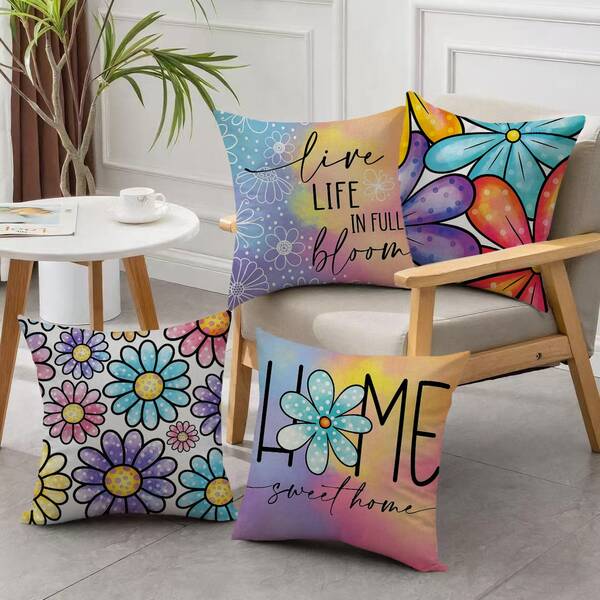 4pcs Minimalist Geometric Floral Pattern Throw Pillow Covers, Home Decor Cushion Covers For Living Room, Bedroom, Sofa, Dining Chair (15.748inch*15.748inch, 17.7inch*17.7inch)