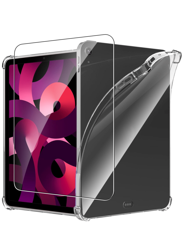2-In-1 Tablet Protective Case Set: 1 Scratch-Resistant, Tempered Glass Screen Protector + 1 Shock-Absorbing, Anti-Scratch Silicone TPU Protective Case, Compatible With IPad/MatePad/Honor Pad/ Tab/Mi Redmi/Galaxy Tab, Thick Protective Packaging - Transparent