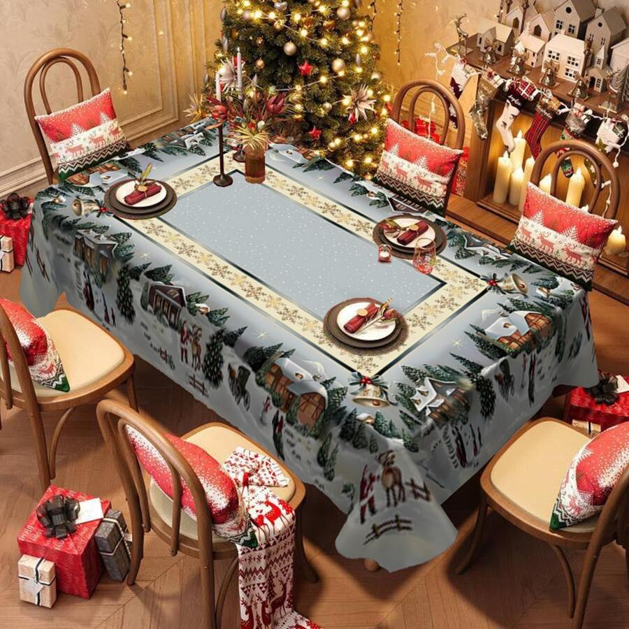 1/20 chiếc khăn trải bàn bằng polyester Giáng sinh cổ điển có họa tiết ngôi nhà và ông già Noel, thích hợp cho nhà hàng, nhà bếp và tiệc tùng, dệt, trang trí tiệc Giáng sinh, thích hợp cho trong nhà và ngoài trời, phụ kiện nhà bếp, ý tưởng quà tặng - Nhiều màu - Xem 1