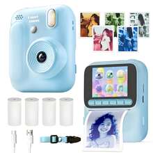 Cámara de impresión instantánea, impresora fotográfica portátil y multifuncional de colores para estudiantes, calidad de 1080P, batería de litio recargable, doble alimentación USB, función de impresión de etiquetas, enfoque automático y ligera impresión de fotos - Adecuada para ocasiones especiales y regalos