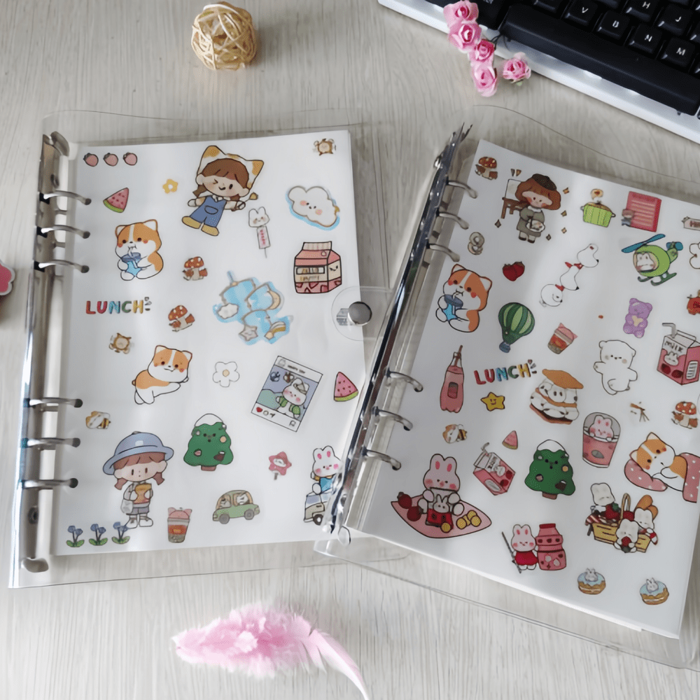 1 Stück A6/A7/A8/M5 tragbarer transparenter Loseblatt-Ordner, transparentes Stickerbuch, Siegelbuch, Stickerbuch, Fotospeichertasche, kann als Fotoalbum, Haushaltsbuch, Tagebuch, Notizbuch, Büromaterial verwendet werden (zufälliger Stil)