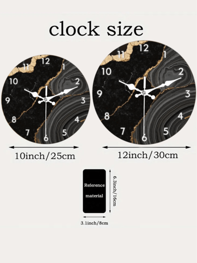 1pc Moderne Luxe Zwart Golden Marble Wand Klok Silent Non Ticking Round Wood Frame, Battery Operated (Battery Not Included) Elegante Home Art Lovers, Sophisticated Room view 7