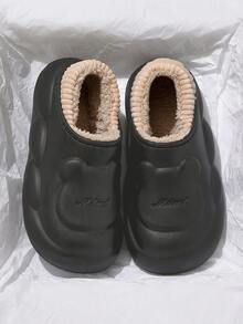 INS Style Fashion Casual Slippers, New Autumn Outdoor Wearable Slippers, Women's EVA Soft Bottom Slippers, 3D Bear Design, Round Toe, Thick Sole Waterproof Women's Slippers, Heel Can Be Stepped On, Indoor/Outdoor Non-Slip Warm Slippers, Suitable For Couples, Pregnant Women, School Essential, Men's Slippers - Black - View 2