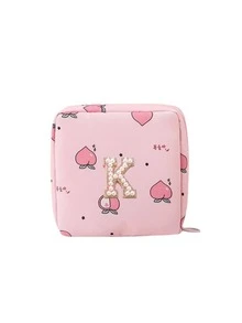 A-Z First Letter Towel Pearl Embroidered Portable Sanitary Napkin Storage Bag - Large Capacity Waterproof Cartoon Design - Suitable For Girls In Their Menstrual Period! Waterproof Cosmetic Travel Bag, Coin Wallet, Teen Girl Cash Bag