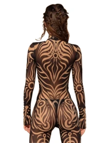 LADYINGBAY Christmas Clothing, Christmas Gifts Mesh Festival Party Costume, Burning Man Clothing, Rave Bodysuit Woman, Sexy Mesh Costume Woman, Rave Outfit Woman, Festival Costume Women - 黑與白 - 查看 6