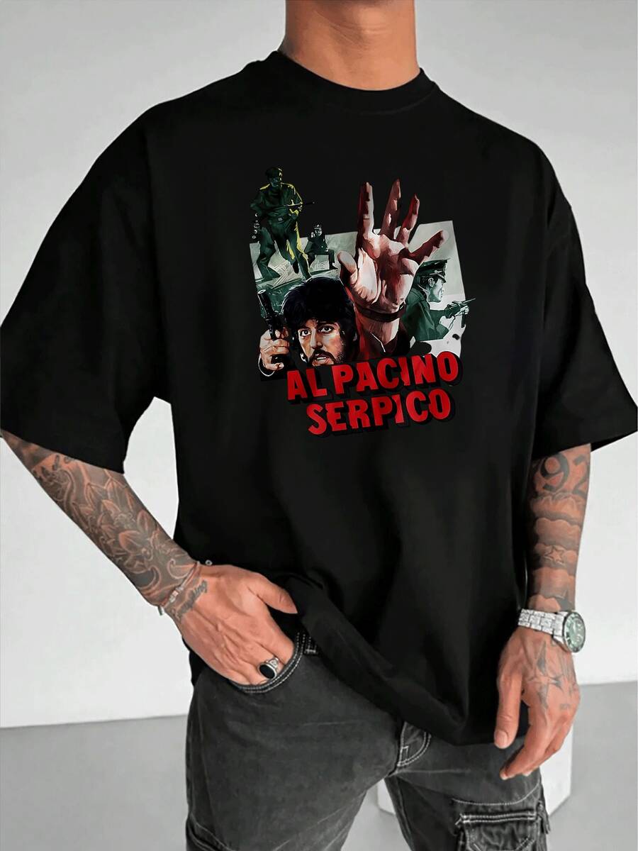 Von Vintage-Filmen inspiriertes Grafik-T-Shirt für Herren, T-Shirt mit klassischem Detektivfilm-Aufdruck, cooles Kurzarmoberteil im Retro-Stil, in verschiedenen Größen erhältlich, weicher und bequemer Stoff, ideal für Filmfans und Freizeitkleidung, eine einzigartige Geschenkidee für ihn, holen Sie sich jetzt dieses stilvolle und auffällig bedruckte T-Shirt! - Schwarz - Übersicht 1