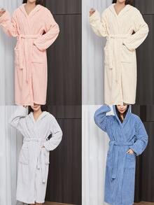 1 件女士珊瑚绒毛绒连帽浴袍，柔软舒适吸水家居服，适用于浴室、卧室、泳池、日常和旅行必备品、房间装饰、圣诞节、圣诞装饰，是返校季的完美礼物 - 彩色 - 查看 4