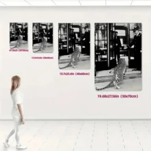 1 pieza Impresión de lienzo de arte de leopardo estilo vintage, póster de arte de leopardo en blanco y negro, decoración de pared creativa y única, impermeable, obra de arte impresa, regalo perfecto y decoración para baño, sala de estar, dormitorio, oficina, restaurante, bar, arte de pared sin marco de póster vintage