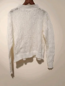 Nuovo cardigan in maglia bianco cavo e sottile in imitazione mohair, giacca in maglia bianca cava con bottoni in perla per le donne, autunno