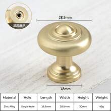 Puxador de Gabinete Estilo Francês Dourado, Moderno Minimalista Nórdico de Liga de Zinco, Botão Redondo, Ferragem de Móveis para Gaveta, Guarda-roupa, Porta de Armário de Cozinha - Furo Único / 96mm / 128mm / 192mm - Dourado - Visão 5