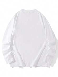 女士纯棉长袖T恤，宽松中长款白色上衣，可叠穿，时尚秋冬休闲风 - 白色 - 查看 4