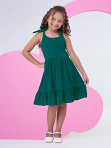 VESTIDO INFANTIL CRIANÇA MENINA SEDINHA VERDE ESCURO