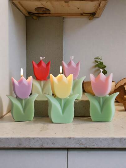 1pc Tulip Scented Candle, Atmospheric Holiday Gift, Handmade Scented Candle, Gift For Female Friends, Suitable For Home Decoration, Room Decoration, Bedroom, Bathroom, Living Room, Candlelight Dinner