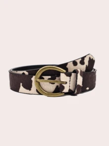 1pc Women's Belt, Sexy Retro Cow Print Waist Belt With Antique Bronze Buckle, Suitable For Pants, Parties, Music Festivals, Holiday Gifts - Cow Color - View 1