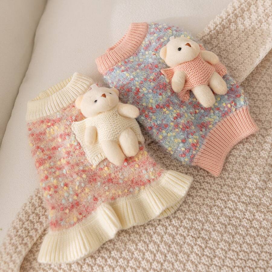 1pc Pet Autumn/Winter Cute Warm Thick Comfortable Sweater, For Dogs, Cats, Teddy, Pomeranian, Maltese, Small/Medium Breed - Multicolor - View 1