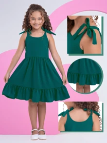 VESTIDO INFANTIL CRIANÇA MENINA SEDINHA VERDE ESCURO