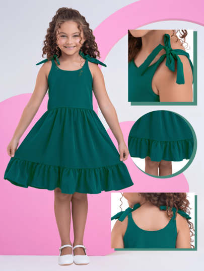 VESTIDO INFANTIL CRIANÇA MENINA SEDINHA VERDE ESCURO