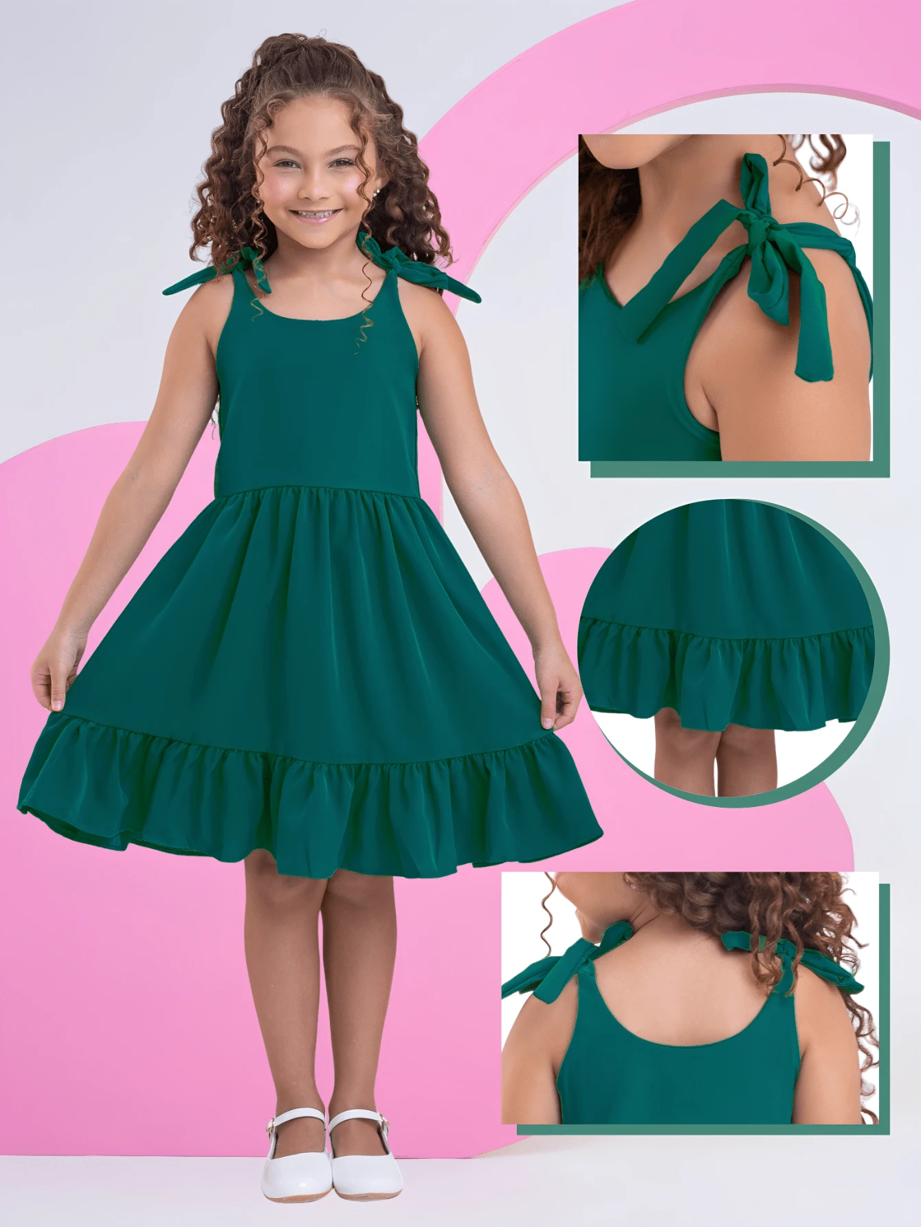 VESTIDO INFANTIL CRIANÇA MENINA SEDINHA VERDE ESCURO