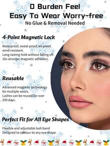 Femgxiu 1套4根磁性睫毛 - 自然轻盈可重复使用假睫毛，强磁吸附，3D卷翘蓬松狐狸眼效果，快速上眼，最快5秒即可上妆，7-12mm仿貂毛睫毛 - 黑色 - 查看 4