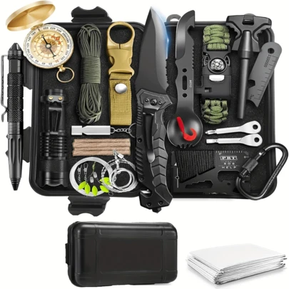 Survival Kit, Gifts For Men Dad Husband, Emergency Survival Gear And Equipment 19 In 1, Fishing Hunting Birthday For Men, Camping Accessories, Cool Gadget, Camping Essentials