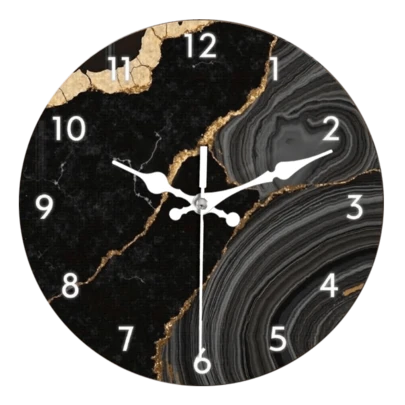 1 件装 10 英寸/12 英寸现代奢华黑金大理石纹挂钟 - 静音无滴答圆形木框，电池供电（不含电池） - 优雅家居装饰艺术礼品，适合艺术爱好者、圣诞节、墙面装饰，设计精致