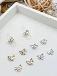 SAUA 10个蝴蝶美甲装饰品，闪亮白色仿珍珠金/银色蝴蝶美甲装饰，3D蝴蝶美甲饰品，DIY美甲宝石礼物，适合女孩亚克力美甲用品 - 彩色 - 查看 6