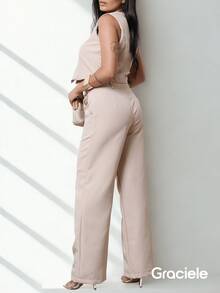 Elegant Women's Tailored Set With Vest And Chic Wide Leg Pants With - Nhận nó - Xem 2