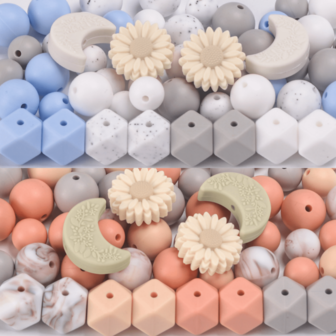 52pcs Pastel Daisy & Crescent Silicone Focal Beads With Round Hex Beads - Unique DIY Jewelry Making Kit For Pendants, Charms, Keychains, Lanyards Craft Supplies