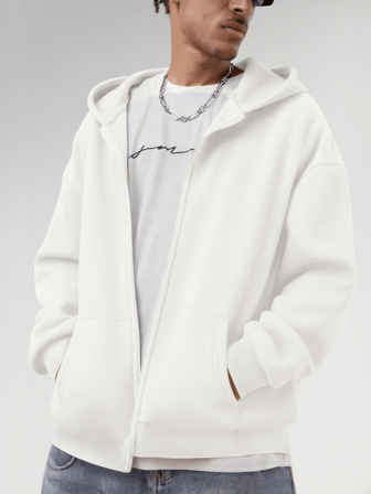 Men's Autumn And Winter Sports Sweatshirt, Casual Hooded Zipper Sweatshirt, White Solid Color, Solid Color Versatile, Suitable For Daily Casual Wear, Suitable For Outdoor Sports, Gym Fitness Tops