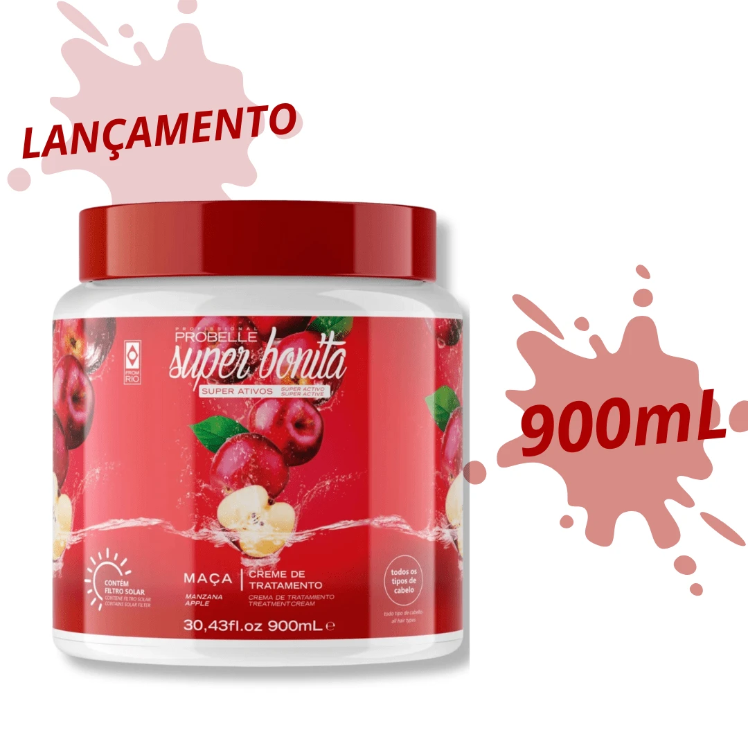 Máscara De Hidratação PROBELLE Maçã LANÇAMENTO Creme de Cabelo Super Ativos 900 ML