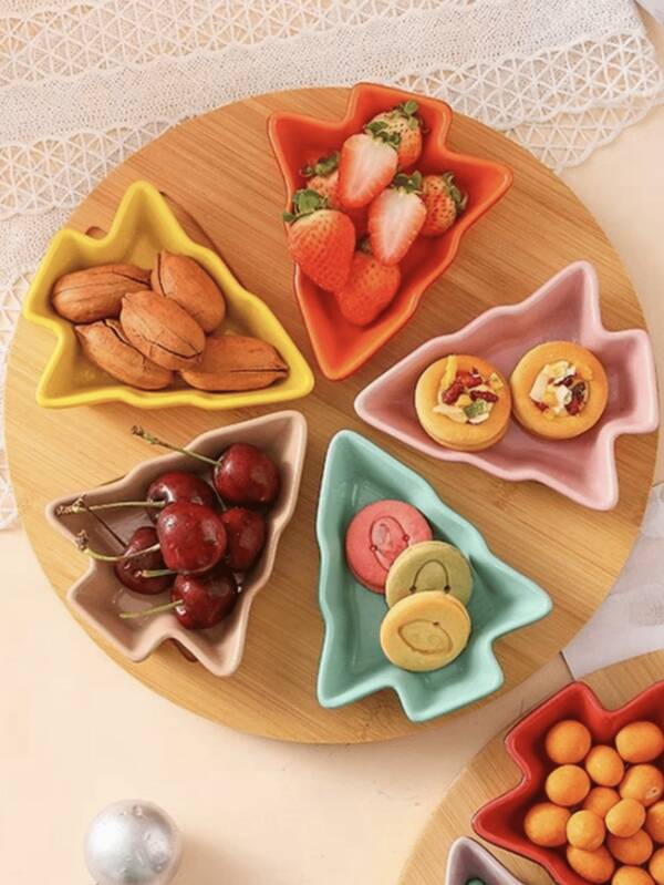 1 pezzo Piatto diviso a forma di albero di Natale, vassoio creativo in ceramica per antipasti, adatto per casa, ristorante, tè pomeridiano, dessert