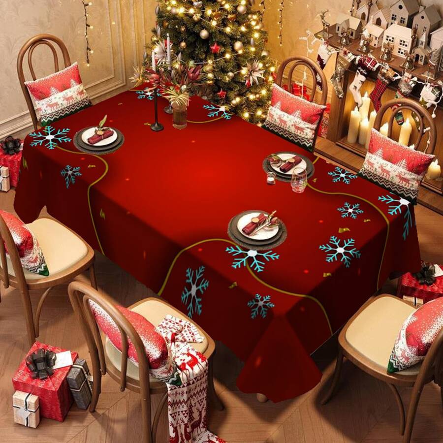 1/20pcs Christmas Themed Tablecloth, Exquisite Snowflake Pattern Design, - Easy To Clean Design Is Perfect For Picnics, Camping, Weddings, Birthdays, Restaurants And Buffet Dinners, Christmas Atmosphere Decoration - Multicolor - View 1