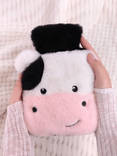 1pc Cute Hot Water Bottle, Faux Fur Cover, Girls' Heating Pad, Warm Belly, Hot Water Bag, Small Size, Portable, Refillable, Hand Warmer