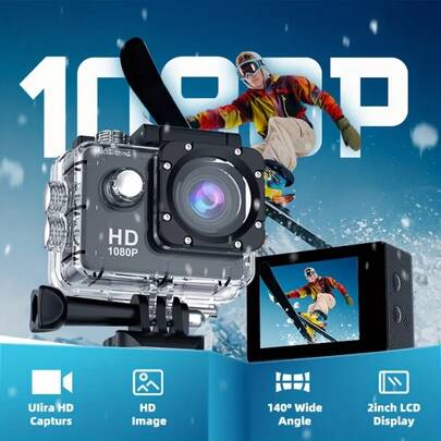 Action Camera with 5.08cm LCD Screen, 16MP Image Sensor, 1080P HD Video Recording, 140° Wide-Angle Lens, High Quality & Shockproof, Optical Image Stabilization,,, Long-Lasting Battery, Ergonomic Grip, Compatible with TF Cards - Ideal for Cycling, Swimming, Skiing, Vlogging, Drone Footage - Compact & Portable Action Camera