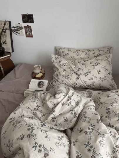 3pcs Vintage Floral Print Bedding Set, 2 Pillow Cases + 1 Quilt Cover