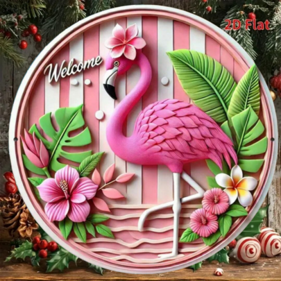 1 pieza Guirnalda de flamenco rosa de moda Señal de metal - 8x8 pulgadas, perfecta para la decoración de pared de Halloween para mujeres, regalo ideal, adecuado para dormitorio, hogar, oficina, sala de estar, cafetería, con agujeros previamente perforados en posiciones aleatorias