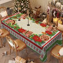 1/20 pièces Nappe de Noël - Nappe rectangulaire avec motif imprimé de fleurs et de boules de Noël. Convient pour la décoration de la maison, du restaurant et des fêtes, décoration de table de Noël, décoration d'ambiance de Noël.