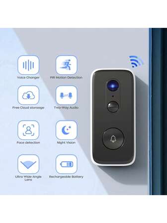 JOOAN 2K HD Wireless Doorbell Camera, Home Lntercom, HD Night Vision 2.4GWiFi Rechargeable Security Doorbell,PIR Motion Detector,Two-Way Calls,Voice ChangeFunction, No Drilling Or Wiring Required,Tamper Alarm,Lifetime Free Cloud Storage
