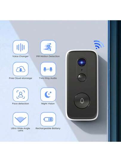 2K Full HD Wireless Doorbell Camera, Home Intercom, Full-Color Night Vision, 2.4G WiFi Rechargeable Security Doorbell, PIR Motion Sensor, Two-Way Audio, Voice Changer Function, No Drilling Or Wiring Required, Tamper Alarm, Lifetime Free Cloud Storage