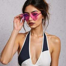 Heart-Shaped Glasses, Black Fashionable Frameless Heart-Shaped Glasses, Funny Heart-Shaped Glasses Suitable For Party Favors, Christmas - Black - View 4