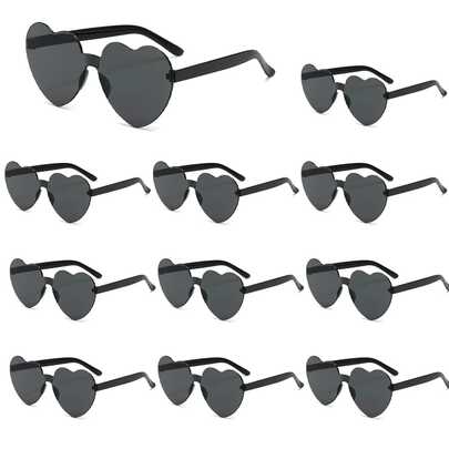 Heart-Shaped Glasses, Black Fashionable Frameless Heart-Shaped Glasses, Funny Heart-Shaped Glasses Suitable For Party Favors, Christmas