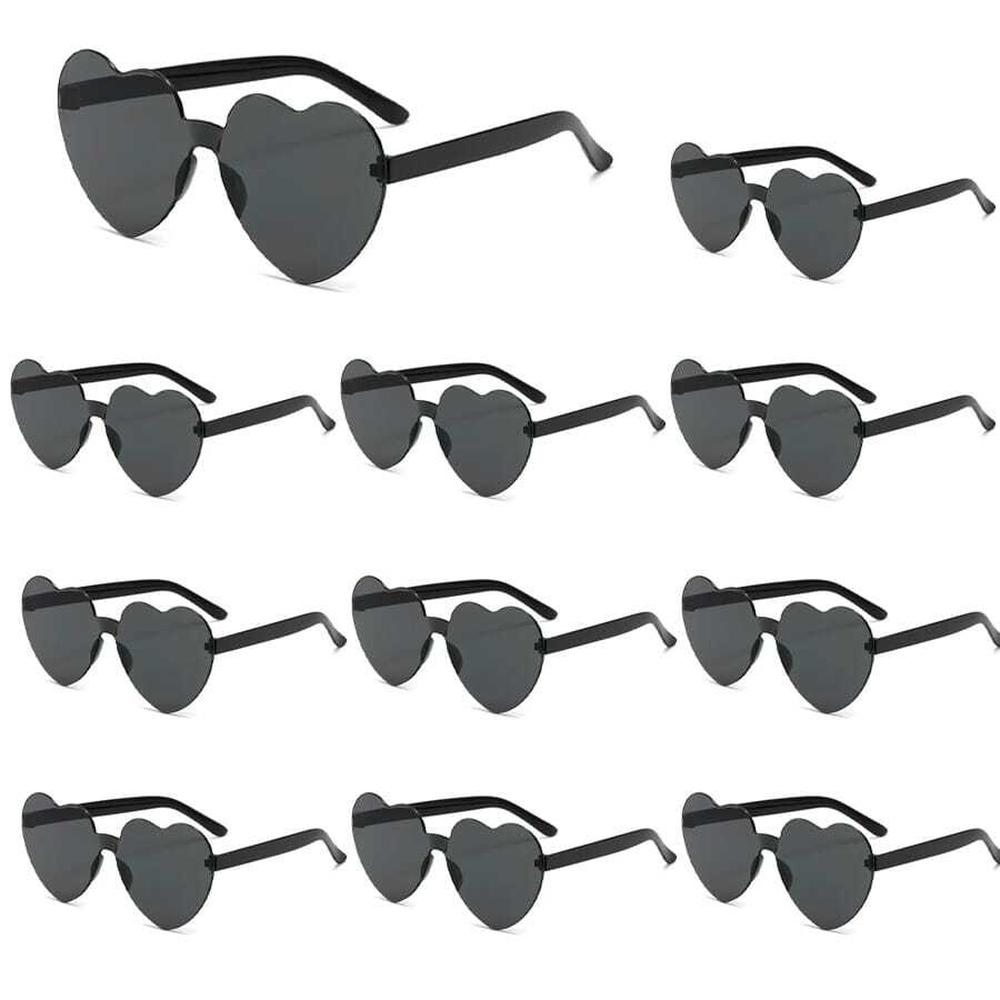 Heart-Shaped Glasses, Black Fashionable Frameless Heart-Shaped Glasses, Funny Heart-Shaped Glasses Suitable For Party Favors, Christmas - Black - View 1