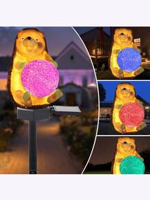 1pc Modern Creative Cute Hedgehog Resin Solar LED Garden Light, Suitable For Outdoor Use, With Ground - Multicolor - View 2