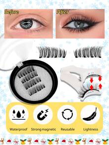 Femgxiu 1 Set de 4 Pestañas Magnéticas - Naturales y Ligeras Pestañas Postizas Reutilizables, Fuerte Adsorción Magnética, Efecto Ojos de Zorro 3D Rizado y Esponjoso, Maquillaje de Ojos Rápido en 5 Segundos, Pelo Imitación de Visón de 7-12 mm, Esencial para Maquillaje Diario/Fiesta/Cita/Cena, Resistente al Agua y al Sudor, Sin Necesidad de Pegamento, Ajuste Cómodo