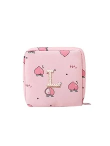 A-Z First Letter Towel Pearl Embroidered Portable Sanitary Napkin Storage Bag - Large Capacity Waterproof Cartoon Design - Suitable For Girls In Their Menstrual Period! Waterproof Cosmetic Travel Bag, Coin Wallet, Teen Girl Cash Bag