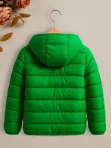 Chamarra acolchada con capucha para niña, abrigo de invierno con forro de peluche - Verde - Ver 2