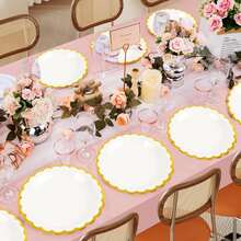 100/50 piezas Platos de papel con borde dorado, platos de papel marfil de 7 pulgadas/9 pulgadas con borde dorado, juego de platos de papel blanco, adecuado para cumpleaños, bodas, Navidad, Año Nuevo, despedida de soltera, suministros de fiesta, decoración