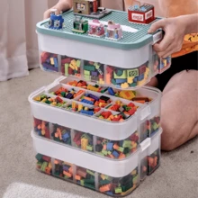 Lislark Storage Boxes With Handle For Building Blocks, 3-Tier Stackable, Adjustable Compartments - Green - View 7