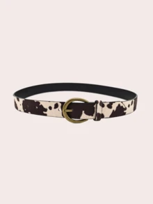 1pc Women's Belt, Sexy Retro Cow Print Waist Belt With Antique Bronze Buckle, Suitable For Pants, Parties, Music Festivals, Holiday Gifts - Cow Color - View 2