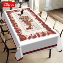 1/20 chiếc khăn trải bàn Giáng sinh cổ điển có hình ông già Noel, thiết kế họa tiết hộp quà - Khăn trải bàn trang trí lễ hội cho tiệc trong nhà/ngoài trời, trang trí nhà cửa và quà tặng mùa đông, đồ trang trí Giáng sinh, quà tặng Giáng sinh hoàn hảo - Nhiều màu - Xem 14